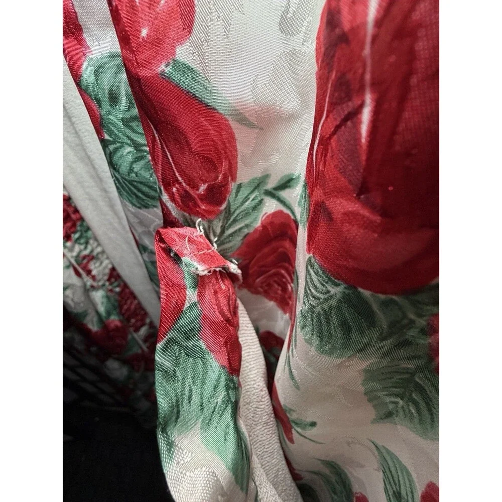 Vintage Victorias Secret Floral Satin‎ Robe Gold Label Red Roses Maxi Size M/L